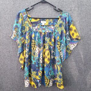 yvos Floral Peasant Boho Hippie Blouse Womens L